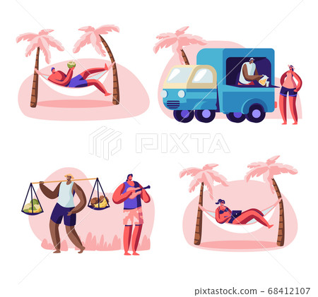 People on City Beach Set. Male Female Characters People on City Beach Set. Male Female Characters 68412107
