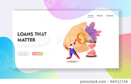 Loan Contract, Dollar Currency Saving Landing Page Template. Female Character Running near Huge Money Sack and Hourglass Loan Contract, Dollar Currency Saving Landing Page Template. Female Character Running near Huge Money Sack and Hourglass 68412156