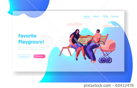 Happy Women Spend Time Together Sitting on Bench Outdoors and Chatting, Meeting Friends Lifestyle, Maternity, Parenthood 68412476