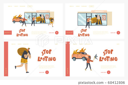 Stop Looting Landing Page Template Set. Aggressive Masked Male Characters Breaking Store Showcase for Steeling Goods Stop Looting Landing Page Template Set. Aggressive Masked Male Characters Breaking Store Showcase for Steeling Goods 68412806