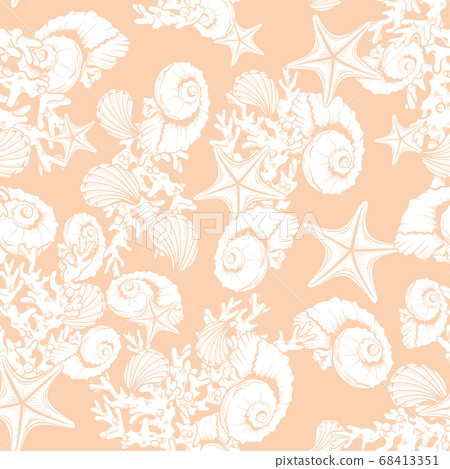 Ocean seashell, coral, starfish pattern background. Ocean seashell, coral, starfish pattern background. 68413351
