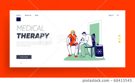 Female Applying Cryotherapy Wellness Procedure Landing Page Template. Doctor with Processing Woman Legs with Nitrogen 68413543