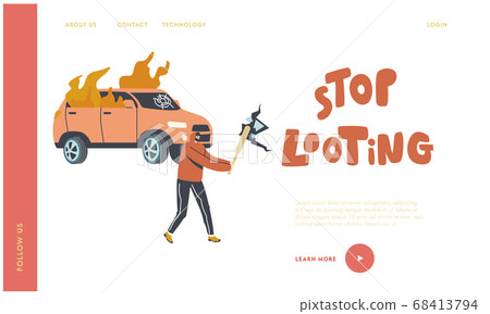 Vandalism, Violence and Teen Aggression Landing Page Template. Looter Male Character with Hidden Face and Baseball Bat Vandalism, Violence and Teen Aggression Landing Page Template. Looter Male Character with Hidden Face and Baseball Bat 68413794