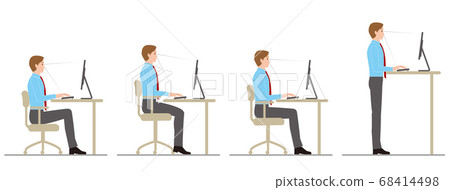 The attitude of a man working at a desk with a computer. Chair height The attitude of a man working at a desk with a computer. Chair height 68414498