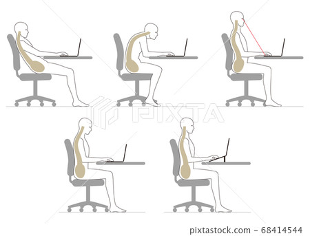 用個人計算機在桌子上工作的人的姿勢和脊椎 68414544