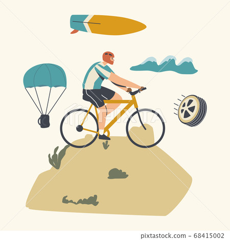 Cyclist Sportsman Character in Helmet Riding Bike, Outdoors Summer Extreme. Bicycle Active Sport and Healthy Lifestyle Cyclist Sportsman Character in Helmet Riding Bike, Outdoors Summer Extreme. Bicycle Active Sport and Healthy Lifestyle 68415002