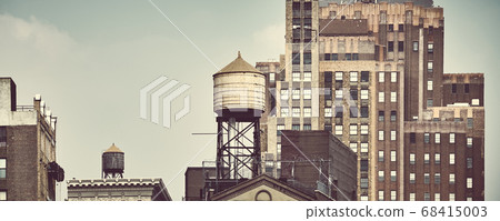 New York City old architecture with rooftop water tank 68415003
