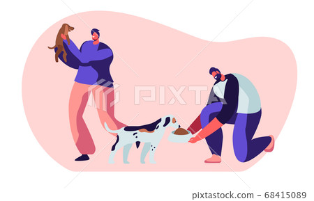 Happy People with Dogs, Feeding Playing with Puppy 68415089