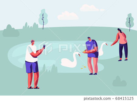 People Spending Time in Animal Park with Lake People Spending Time in Animal Park with Lake 68415125