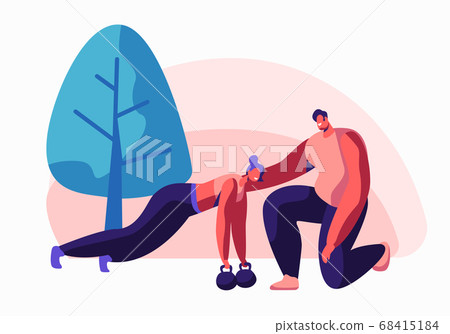 Young Woman Training in Gym with Coach Help Young Woman Training in Gym with Coach Help 68415184