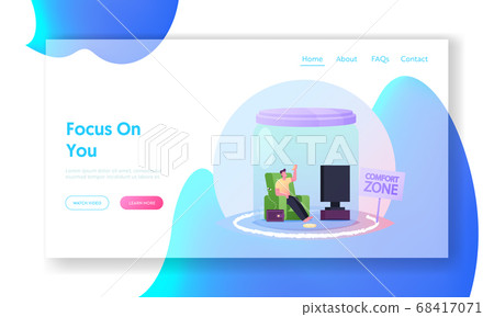 Man Fear to Change Life Landing Page Template. Poor and Lazy Male Character Sitting in Glass Jar under Transparent Dome Man Fear to Change Life Landing Page Template. Poor and Lazy Male Character Sitting in Glass Jar under Transparent Dome 68417071