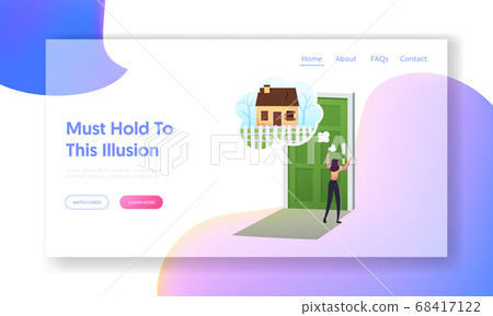 Mind Illusions, False and Fake Landing Page Template. Female Character Looking through Keyhole on Old Abandoned House Mind Illusions, False and Fake Landing Page Template. Female Character Looking through Keyhole on Old Abandoned House 68417122