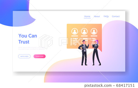 Recruiting, Head Hunting Landing Page Template. Hiring Managers Searching for Employees to Hire on Job Using Internet. 68417151