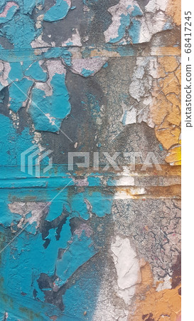 Old weathered colorful paint that separates from rusty metal and peels off Old weathered colorful paint that separates from rusty metal and peels off 68417245