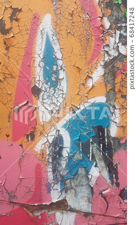 Old weathered colorful paint that separates from rusty metal and peels off Old weathered colorful paint that separates from rusty metal and peels off 68417248