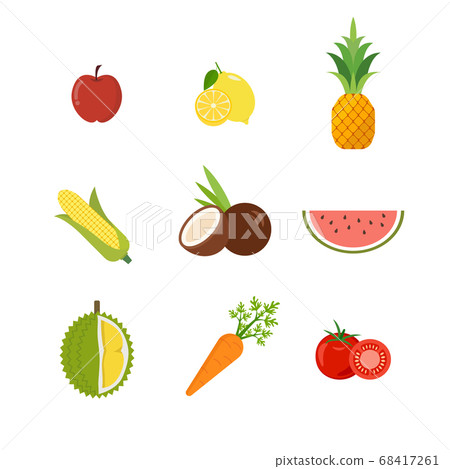 Seasonal exotic fruits icons set Seasonal exotic fruits icons set 68417261
