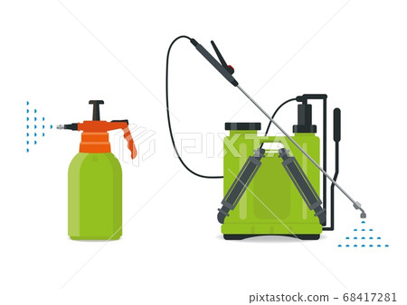 Garden manual plastic sprayer and knapsack vector illustration. Garden manual plastic sprayer and knapsack vector illustration. 68417281