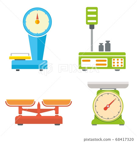Flat style weighing scale set vector illustration. 68417320