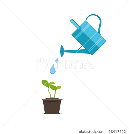 Watering seeds with watering can. 68417322