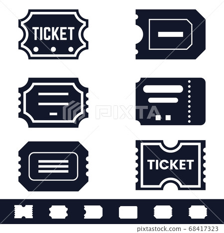 Retro tickets. Old paper coupons for show, cinema, theater, fair, circus, concert . Vintage style admit one voucher icons Retro tickets. Old paper coupons for show, cinema, theater, fair, circus, concert . Vintage style admit one voucher icons 68417323