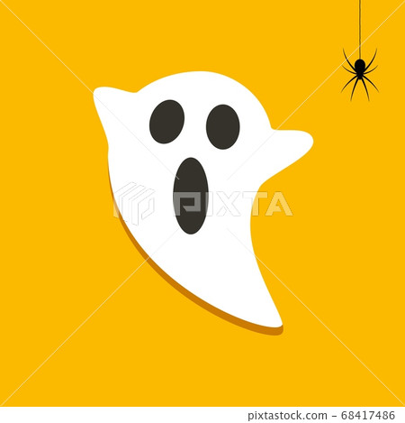 Halloween ghost and frightened of a spider. Vector spooky illustration. 68417486