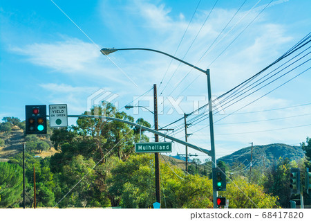 Mulholland drive sign in Malibu 68417820