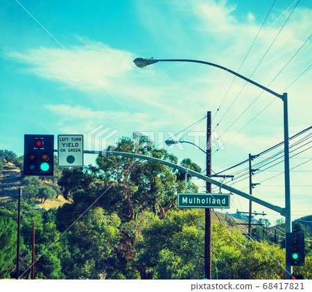 Mulholland drive sign in Malibu 68417821