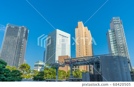 Yokohama cityscape in Japan, overlooking Yokohama Air Cabin under construction in front of Sakuragicho station 68420505