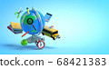 3d-illustration flying school supplies low poly concept on light blue background copy space 68421383