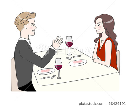 男人和女人在一家餐廳聊天 68424191