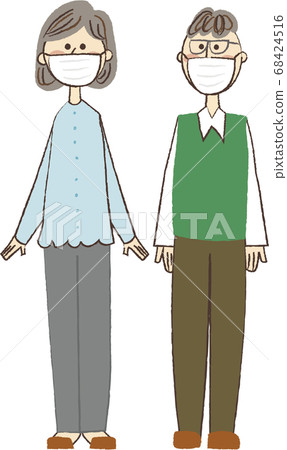Old couple wearing a mask Old couple wearing a mask 68424516