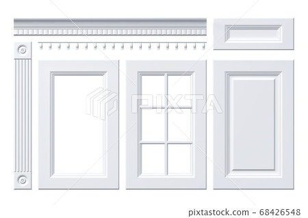Front door, drawer, column, cornice for kitchen cabinet isolated on white  68426548