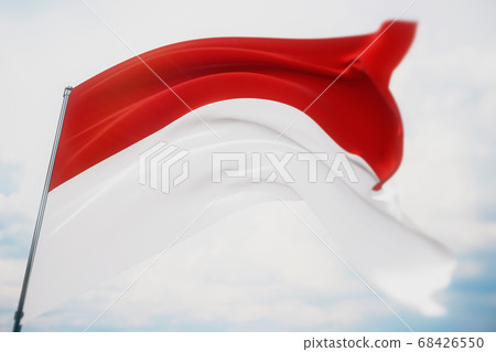 Waving flags of the world - flag of Monaco. Shot with a shallow depth of field, selective focus. 3D illustration. 68426550