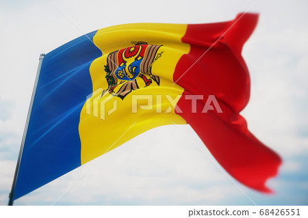 Waving flags of the world - flag of Moldova. Shot with a shallow depth of field, selective focus. 3D illustration. 68426551