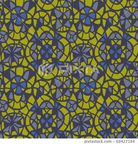 Geometric abstract seamless pattern. Multicolored stained glass window illustration. Kaleidoscope and Lace background Geometric abstract seamless pattern. Multicolored stained glass window illustration. Kaleidoscope and Lace background 68427184