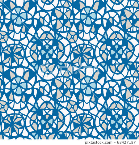 Geometric abstract seamless pattern. Multicolored stained glass window illustration. Kaleidoscope and Lace background Geometric abstract seamless pattern. Multicolored stained glass window illustration. Kaleidoscope and Lace background 68427187