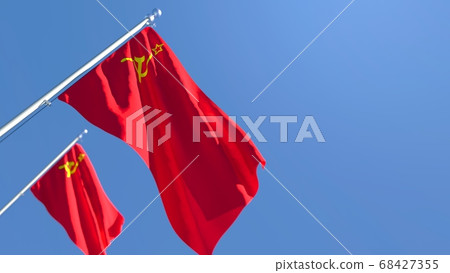 3D rendering of the national flag of USSR waving in the wind 68427355