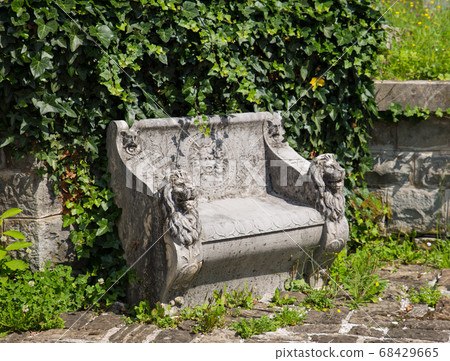 Beautiful park with statues in Peles castle, Sinaia, Romania 68429665