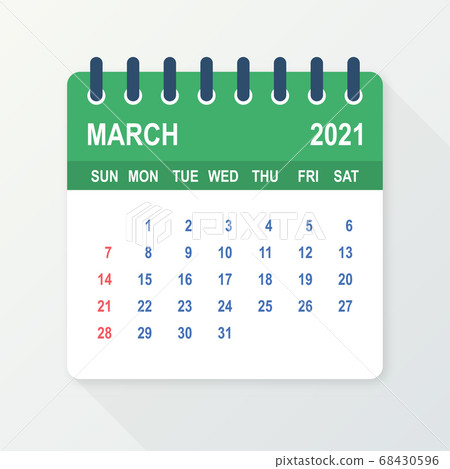 March 2021 Calendar Leaf. Calendar 2021 in flat style. Vector illustration. 68430596