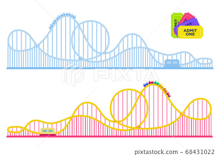 Collection of roller coasters in amusement park vector flat icon isolated 68431022