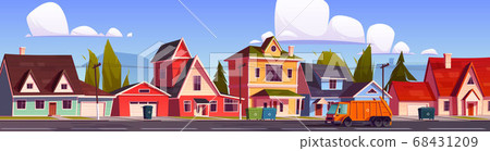 Garbage truck clean city waste, car collect trash 68431209