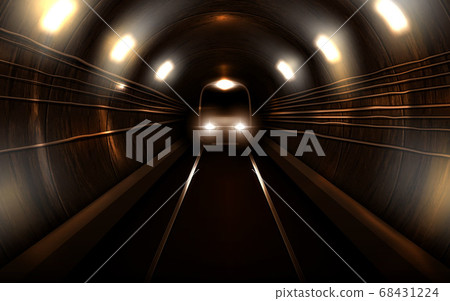 Subway train in metro tunnel front view locomotive Subway train in metro tunnel front view locomotive 68431224