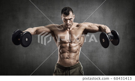 man - bodybuilder, execute exercise with weight man - bodybuilder, execute exercise with weight 68431413