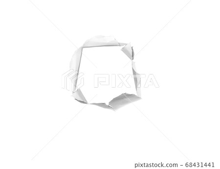 hole in paper, on white background hole in paper, on white background 68431441