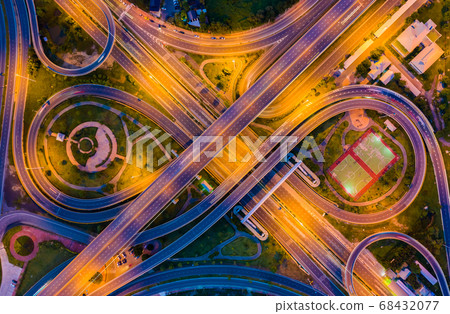 Aerial view footage of car traffic of expressway and intersection in urban Aerial view footage of car traffic of expressway and intersection in urban 68432077