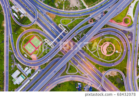 Aerial view footage of car traffic of expressway 68432078