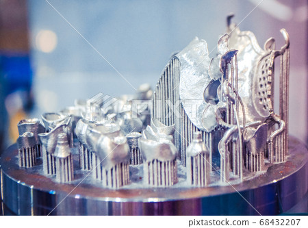 Object printed on metal 3d printer close-up. 68432207