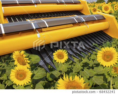 Big harvester in the field on a autumn sunny day Big harvester in the field on a autumn sunny day 68432241