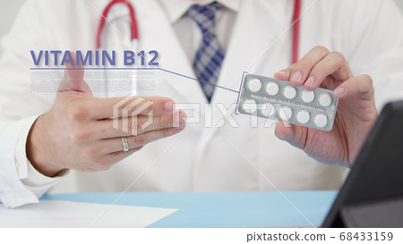 Vitamin b12 blister pack with tablets in doctor's hand 68433159