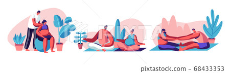 Happy Couples Waiting Baby and Exercising in Gym 68433353